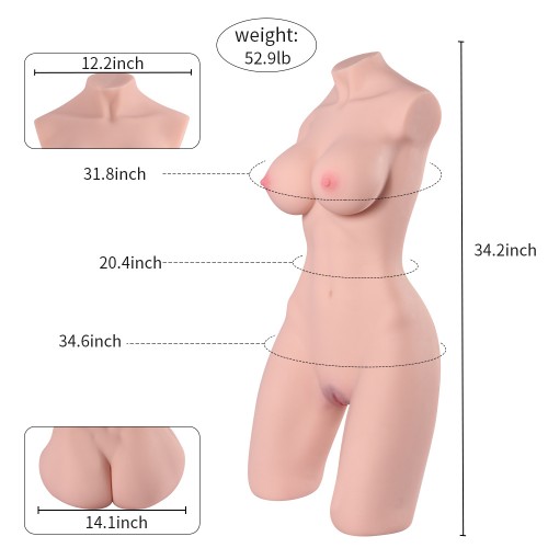 Livsstørrelse Halvkropssexdukke, sexet dame med vagina auns og bryst, realistisk silikonexdukke