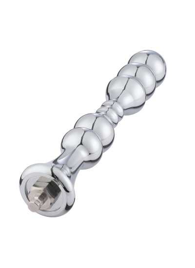 Dildo anal Hismith 8.2" avec perles en métal, baguette anale en aluminium lisse