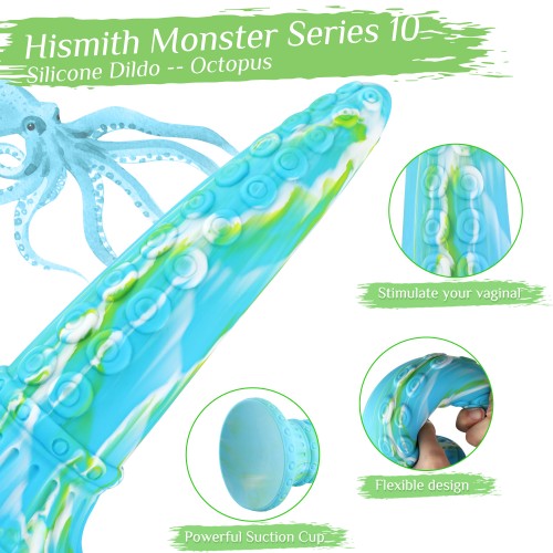 Hismith 25,7 cm Monster dildo (bläckfisk, grön) med sugkopp för Hismith Premium Sex Machine